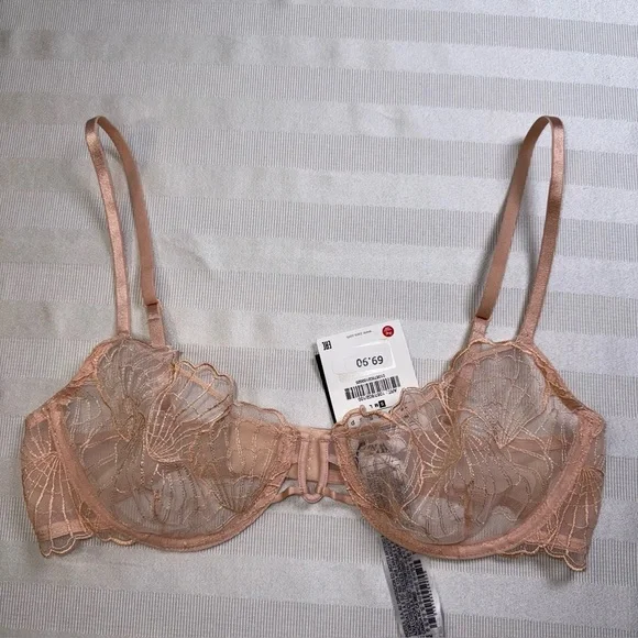 Zara Lingerie Wired Lace Bra Peach Sz Small NWT - Picture 1 of 6